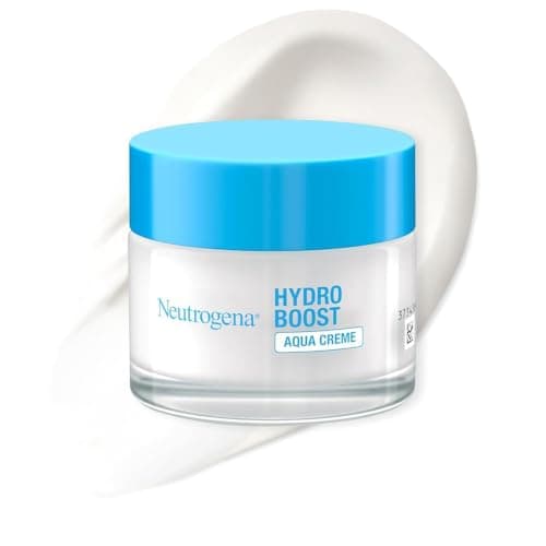 Neutrogena Hydro Boost Aqua Creme Tiegel mit blauem Deckel vor weißem Cremeschwung