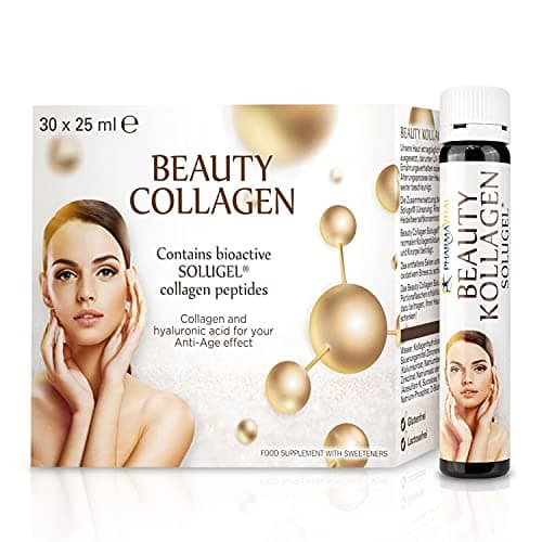 Verpackung Beauty Collagen 30 x 25 ml mit Trinkampulle, Frauengesicht, weißer Hintergrund