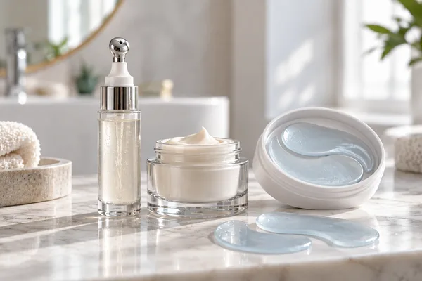 Hyaluron-Augenpflege mit Augenserum, Augencreme und kühlenden Augenpads im Vergleich